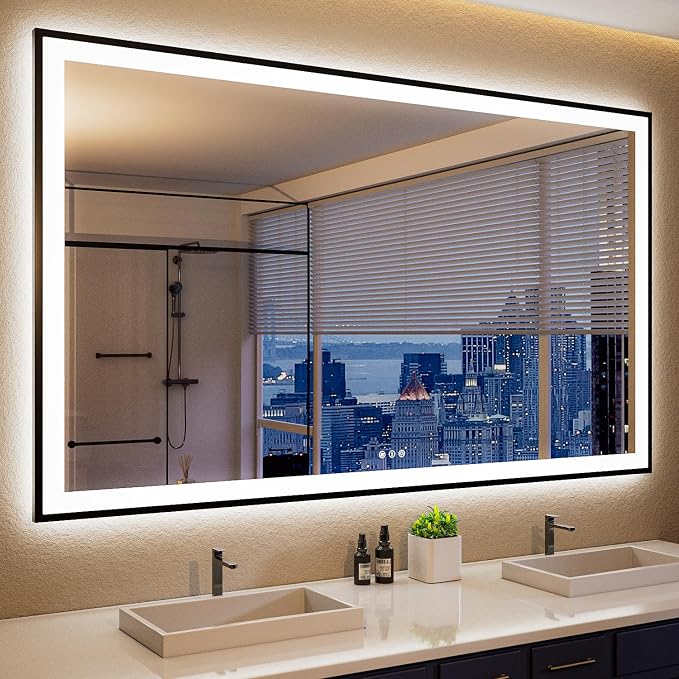 ISKM Framed LED Mirror for Bathroom 60"x40", Dimmable LED Bathroom Mirror by ISKM-IStillKeepMovin