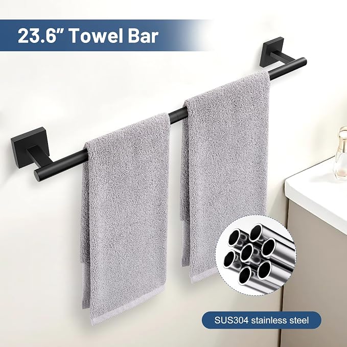 TURS Matte Black 5-Pieces Bathroom Hardware Set SUS304 Stainless Steel Towel - Image 2