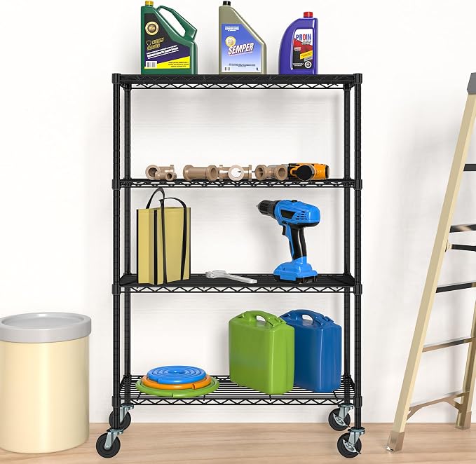 Storage Wire Shelving with Wheels 4-Tier Heavy Duty Garage Shelves Unit Metal - Image 6