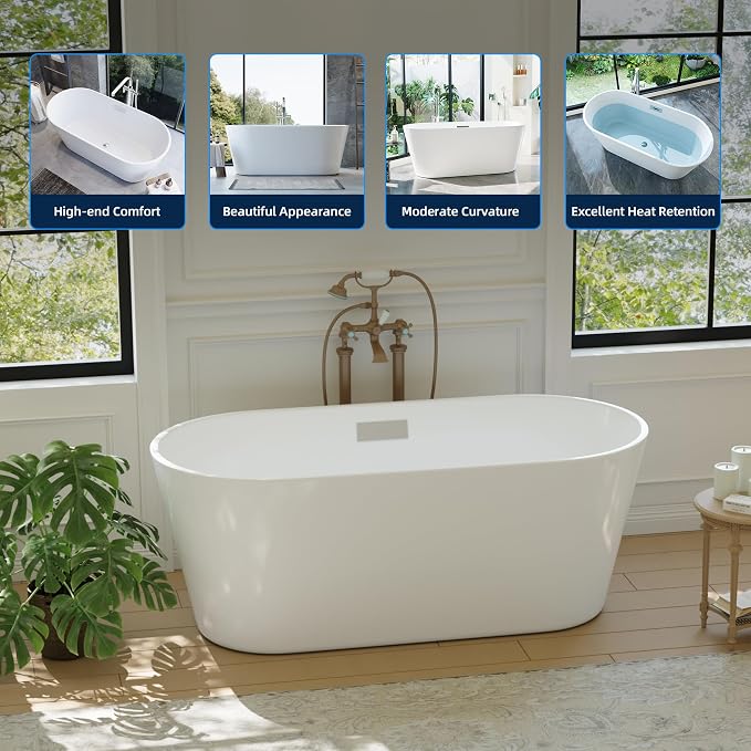 59" Acrylic Freestanding Bathtub, Deep Soaking Tub - Image 5