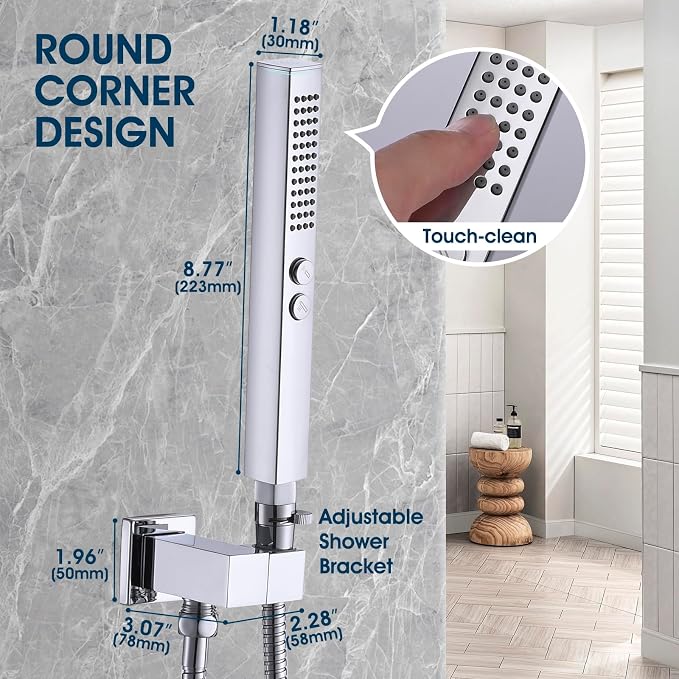 All-Metal High Pressure Square Handheld Shower Head - Image 3