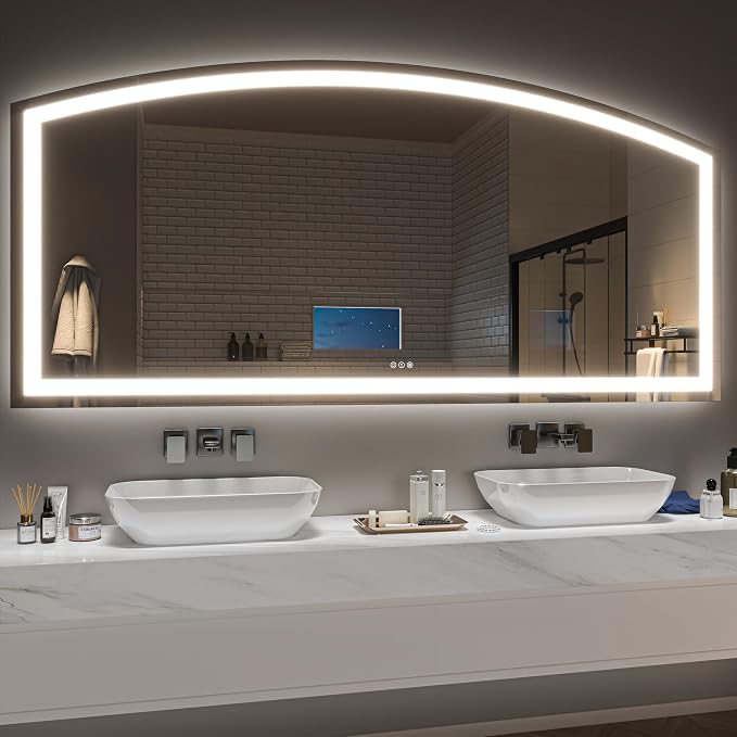 Hasipu 77" x 36" Arch LED Bathroom Mirror, Frontlit Wall-Mounted Vanity Mirror by Whatssuitableisthebest