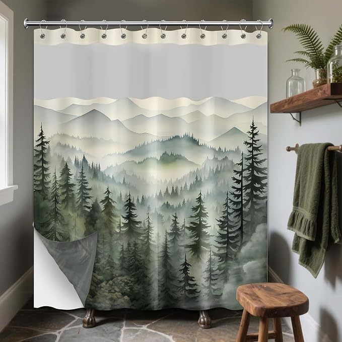 Forest See Through Mesh Top Shower Curtain by soeeao