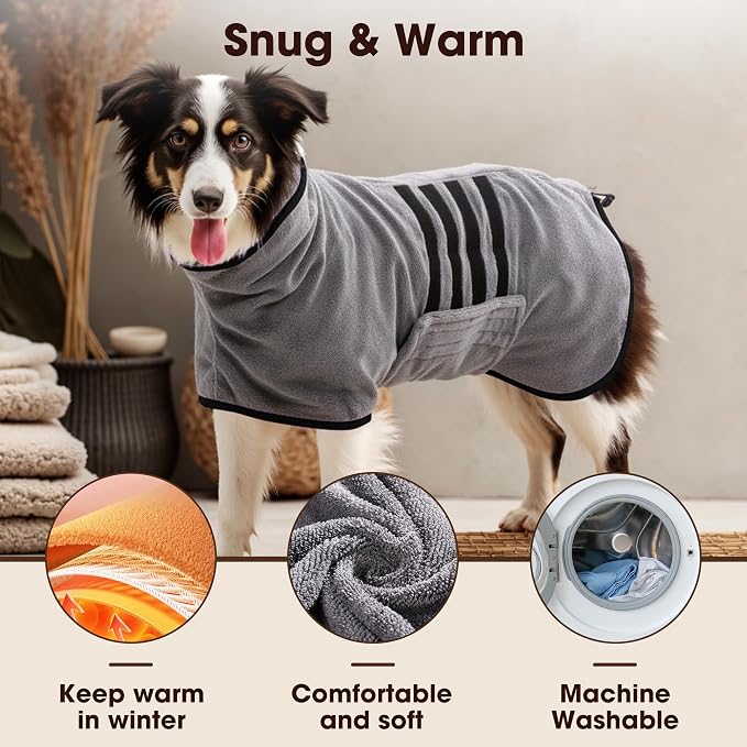 Microfibre Dog Bathrobe Towel Wrap Super Absorbent Dog Drying Coat Bath Robe - Image 2