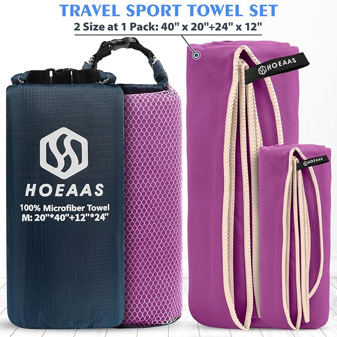 HOEAAS 2 Pack Microfiber Camping Towels, Quick Dry Towel, Super Absorbent Ultra - Image 2