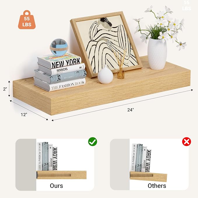 Heimlove 24 x 12 Inch Deep Floating Shelves Wall Mounted - Image 3