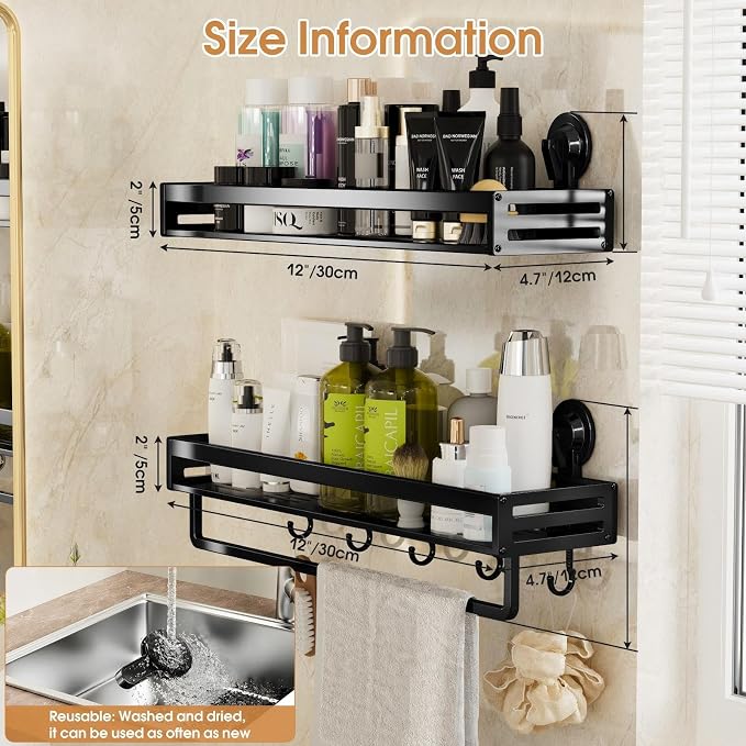Shower Caddy Suction Cup, 11.8 inch 2 Pack Suction Shower Shelf - Image 3