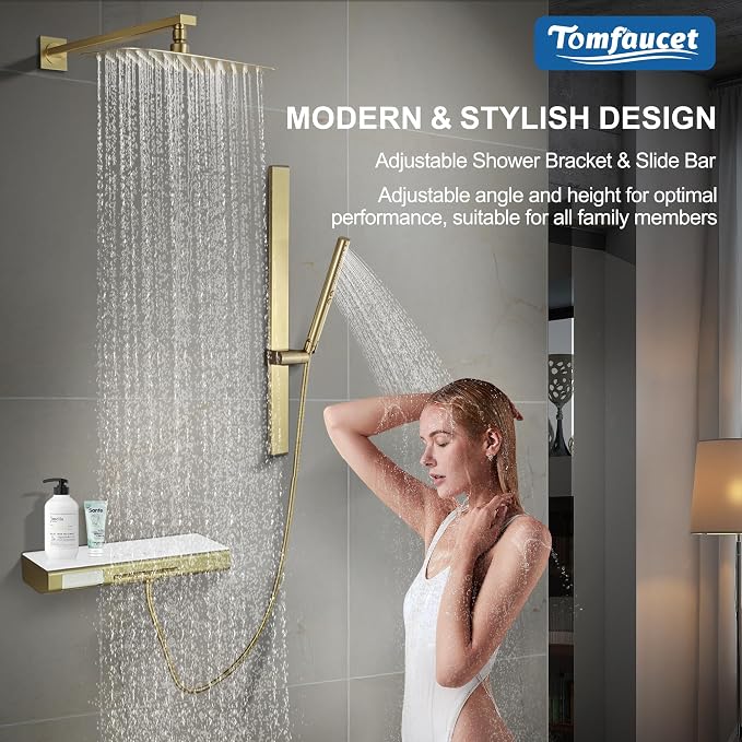 Brushed Gold 12" Rainfall Shower System - Image 2
