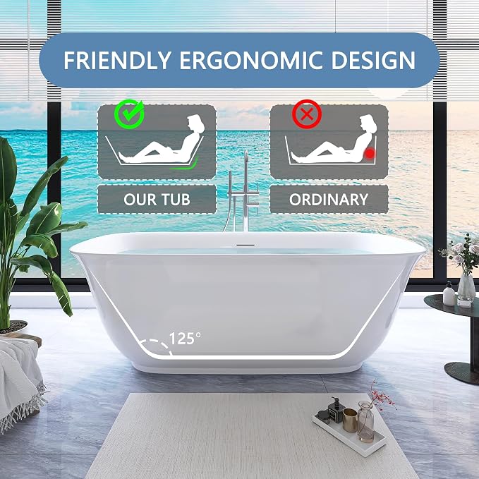 67" Free Standing Tub, Pure Acrylic Freestanding Bathtub, Stylish Stand Alone - Image 3