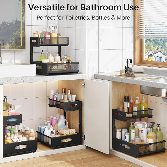 Under Sink Organizer, 2 Pack 2 Tier Pull Out Under Cabinet Organizer Shelf - Image 9