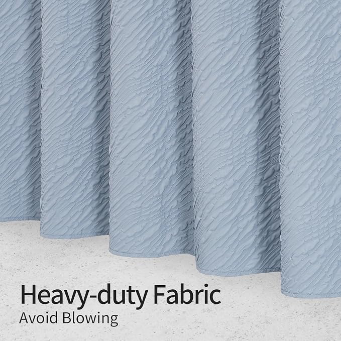 MitoVilla Fog Blue Shower Curtain, Farmhouse Waves Fabric Shower Curtains - Image 5