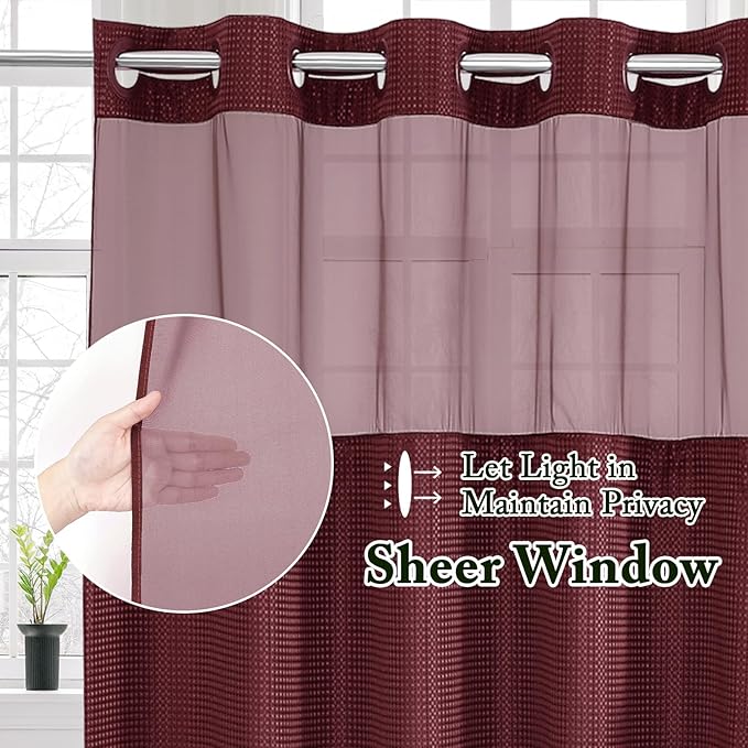 Gibelle Long Shower Curtain 72x80, Waffle Weave Bathroom Shower Curtain - Image 2