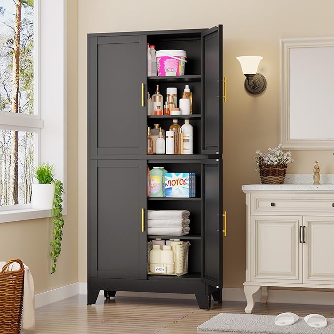 75.2" Tall Metal Pantry Cabinet, Storage Cabinets - Image 7