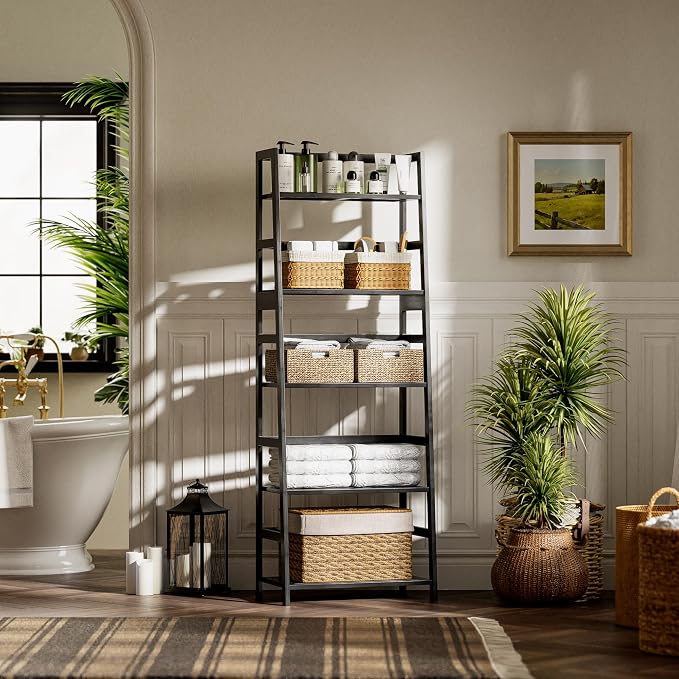 Ladder Shelf, 5-Tier Bookshelf, All Bamboo Heavy Duty Bookcase, Freestanding - Image 5