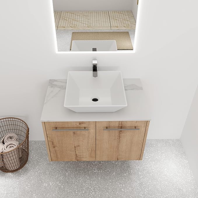 30 Inch Bathroom Vanity with Sink, Modern Wall Mount Floating Bathroom Vanity - Image 3