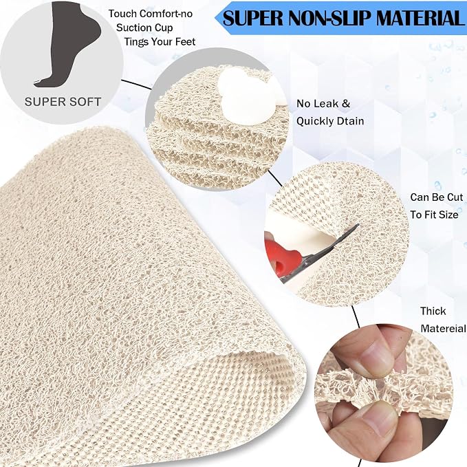 godehone Shower Mats Non Slip Without Suction Cups, PVC Loofah Bathroom Mats - Image 4