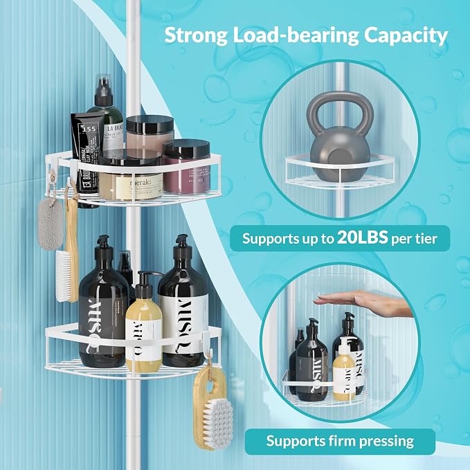 Shower Caddy Tension Pole, 4-Tier Adjustable Corner Shower Standing Caddy - Image 9