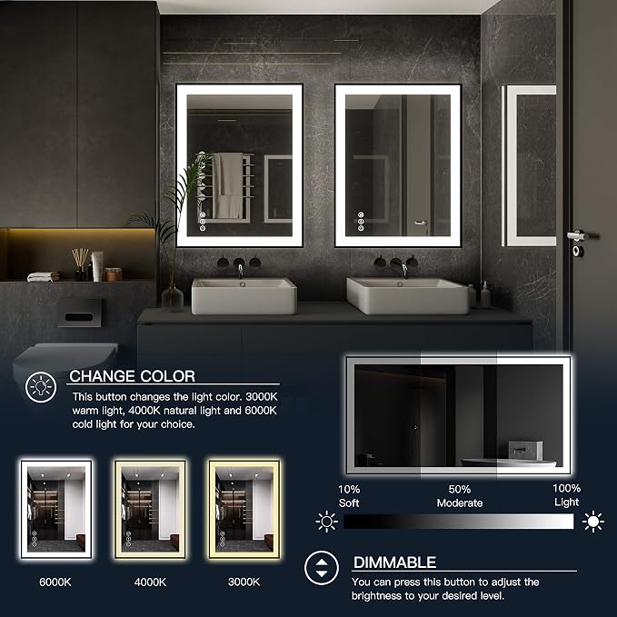 ISKM Framed LED Mirror for Bathroom 60"x36", Dimmable LED Bathroom Mirror - Image 3