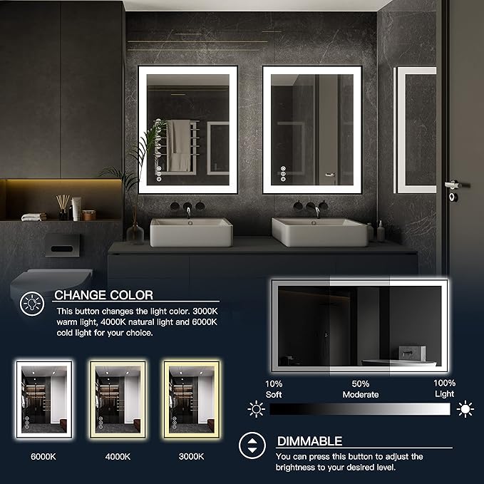 ISKM Framed LED Mirror for Bathroom 40"x38", Dimmable LED Bathroom Mirror - Image 3
