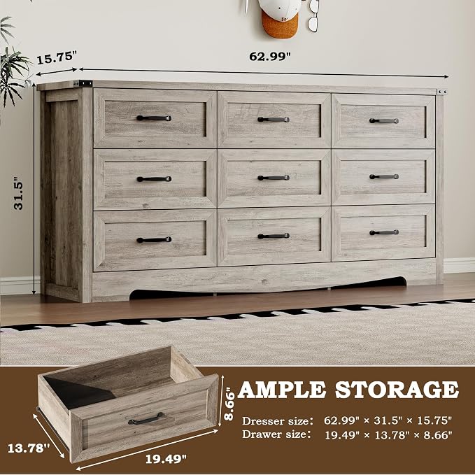 9-Drawer Dresser for Bedroom, Modern Wooden Chest of Drawers - Image 2