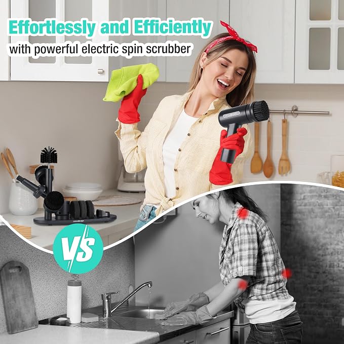 HAUSHOF Electric Spin Scrubber, Cordless Dish Scrubber Brush - Image 9