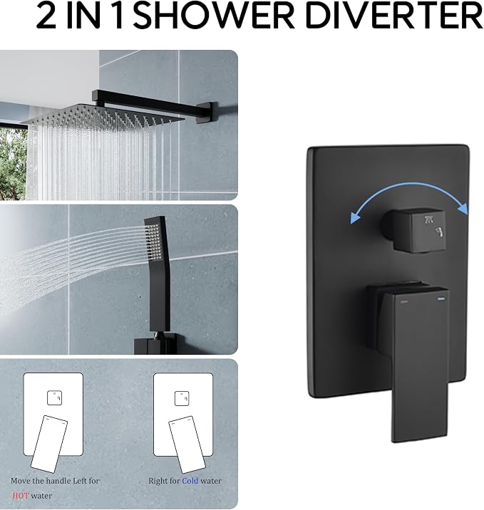 WELLFOR 12-In Wall Mounted Rain Shower Faucet - Image 6