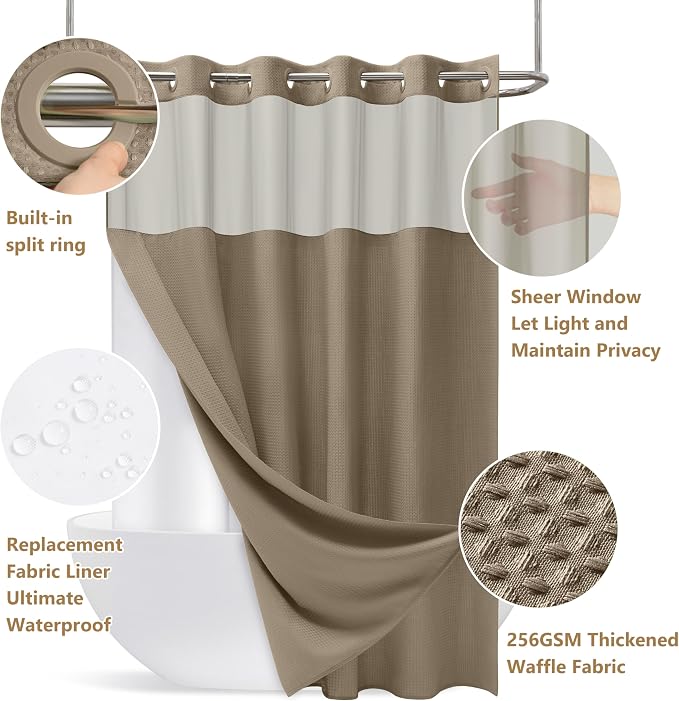 No Hook Waffle Weave Shower Curtain Set - Image 9