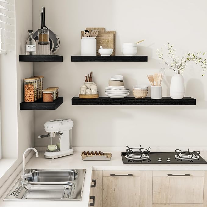 Black Floating Shelves for Wall 24 Inches Long, Heavy Duty Shelf for Bedroom - Image 6