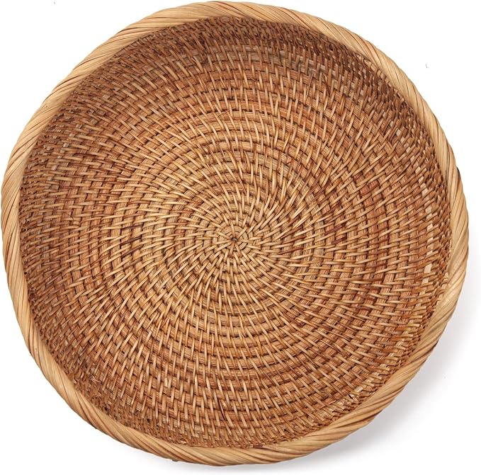 Rattan Bread Baskets Round Woven Fruit Bowls Key Holders Stackable - Image 5