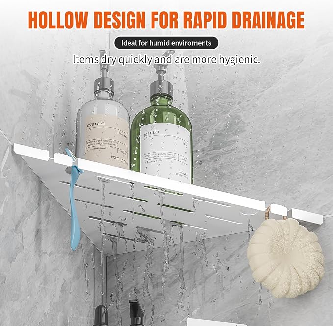 Shower Corner Shelf, 304 Stainless Steel, Wall Mount, Triangular, 10 x 10 Inches - Image 3