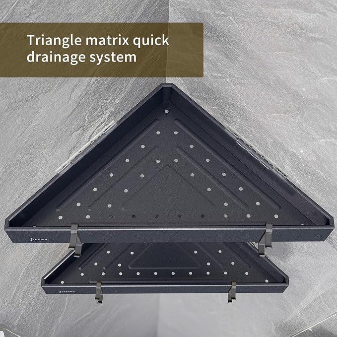 Corner Shower Shelves with Hooks, Rustproof Metal 2-Tier Shower Corner Caddy - Image 5