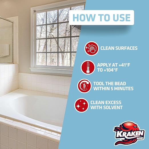 Kraken Bond Premium Kitchen and Bathroom Silicone Caulk White - Image 3