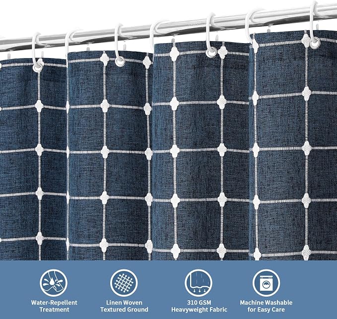 MitoVilla Navy Blue 72 x 78 Farmhouse Shower Curtain, Boho 78 inch Long - Image 3