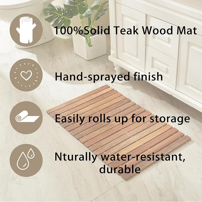 Teak String Shower Mat, Wood Non Slip Bath Mats - Image 3