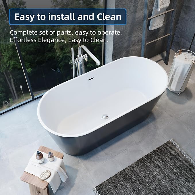 59" Acrylic Freestanding Bathtub, Deep Soaking Tub - Image 8