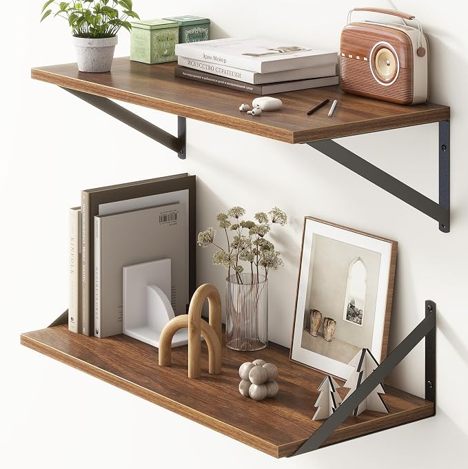 Deep Walnut Floating Shelves for Wall, 10 Inch Deep Floating Shelf by FunMemories