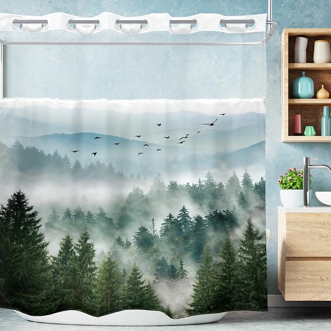 No Hook Green Shower Curtain by Riyidecor