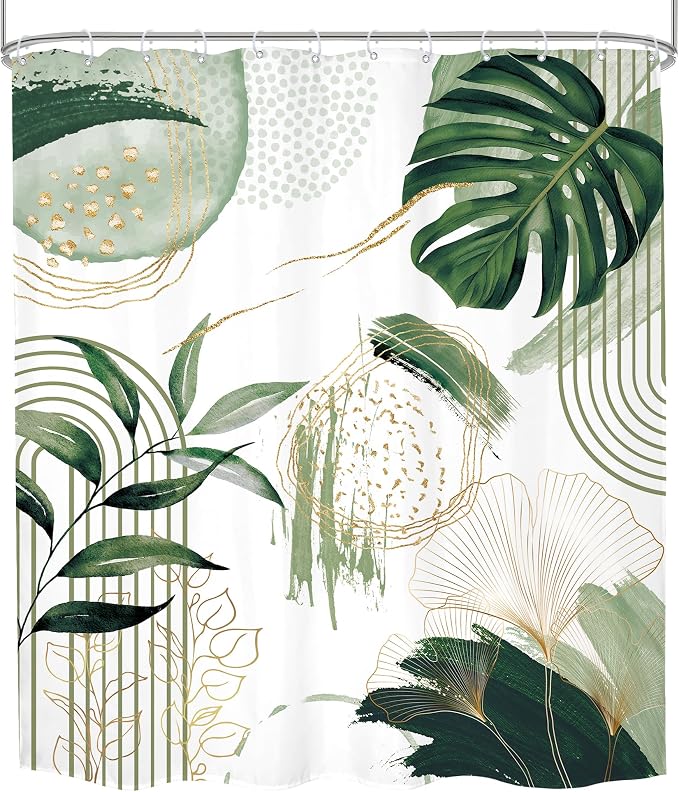 Sage Green Boho Shower Curtain Extra Long Modern Abstract Tropical Leaves - Image 8
