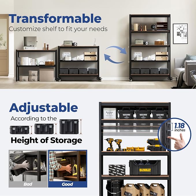 HOMEDANT House 48.1" 5-Tier Metal Rolling Cart Shelf Rack Casters Heavy Duty - Image 11