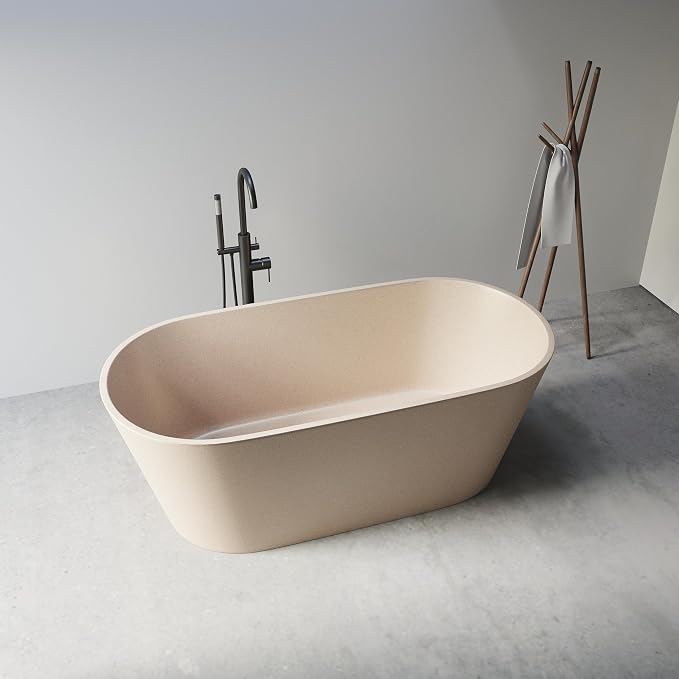 Stone Resin Freestanding Bathtub 59", Terrazzo Bathtub Soaking Tub, Solid - Image 2