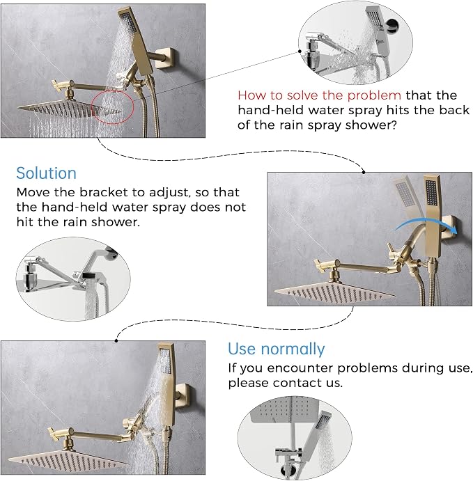 G-Promise All Metal 8-Inch Dual Square Shower Head Combo, Rain Shower Head - Image 5
