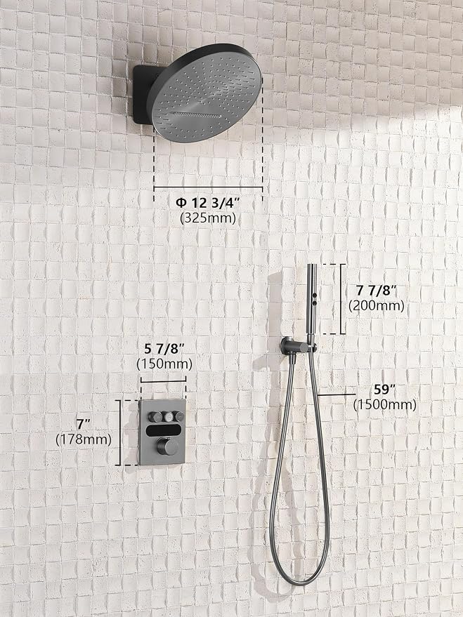 Lefton Shower System in Fahrenheit Display, 13” Overhead Round Rainfall Shower - Image 7