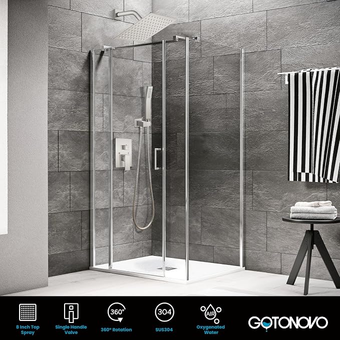gotonovo Rainfall Bathroom Shower System Rain Shower Head and Handle Set Wall - Image 5