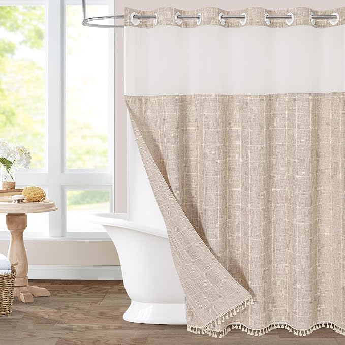 MitoVilla No Hooks Required Farmhouse Shower Curtain by MitoVilla