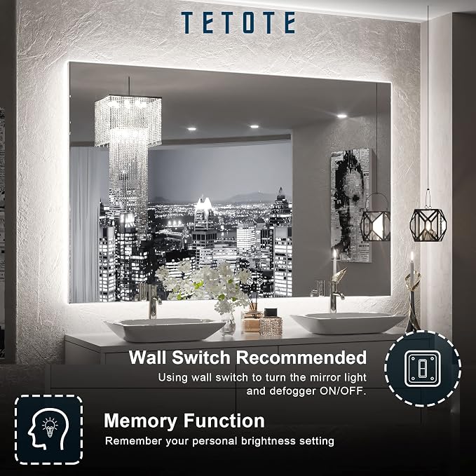 TETOTE 48 x 30 LED Backlit Bathroom Mirror - Image 5