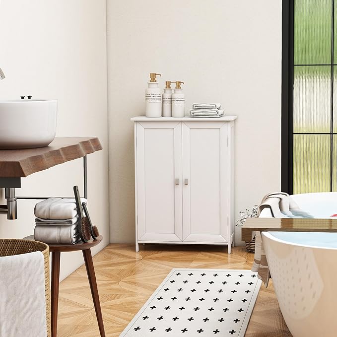 Bathroom Floor Cabinet with Adjustable Shelf Wooden Freestanding Storage - Image 5