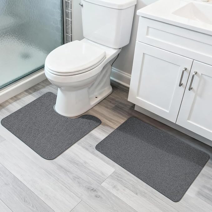 Bathroom Rugs Set 2 Pieces, Thin Bathroom Mats, Toilet Rugs, Quick Dry by BosapDirect