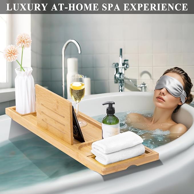 AUTODECO Bathtub Tray, Bamboo Bath Tray - Image 8