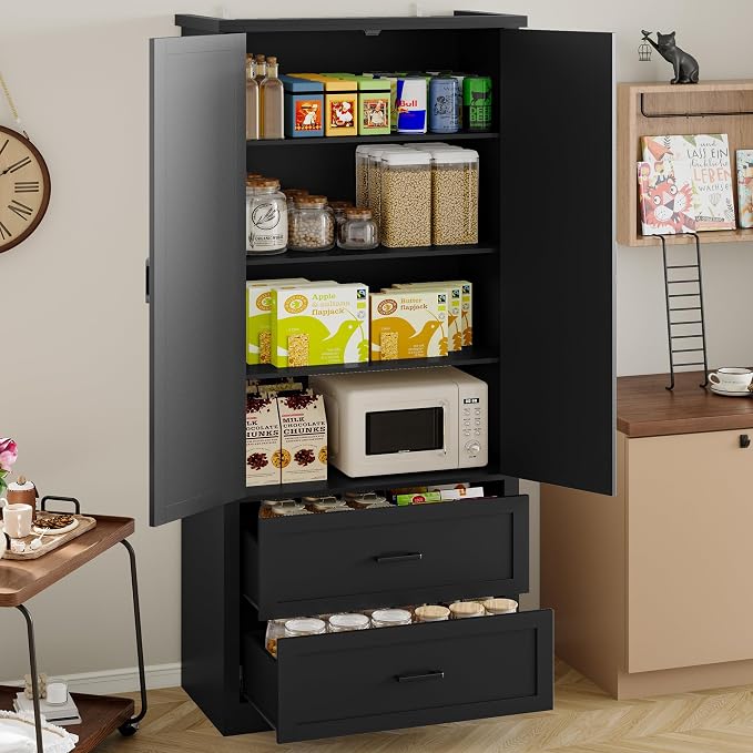 Pantry Organizers and Storage Cabinet, 71” Barn Door White Kitchen Cabinet - Image 3