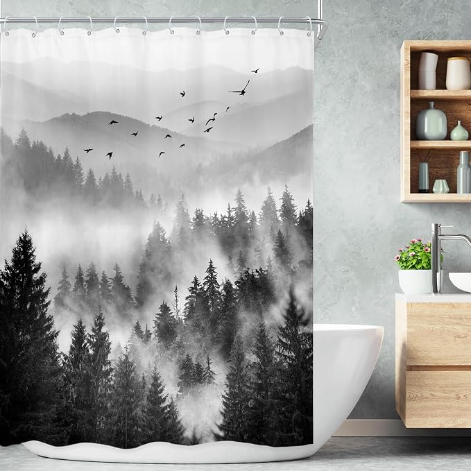 Riyidecor Black and White Shower Curtain 48Wx72H Inch, Stall Narrow Rv Small by Riyidecor